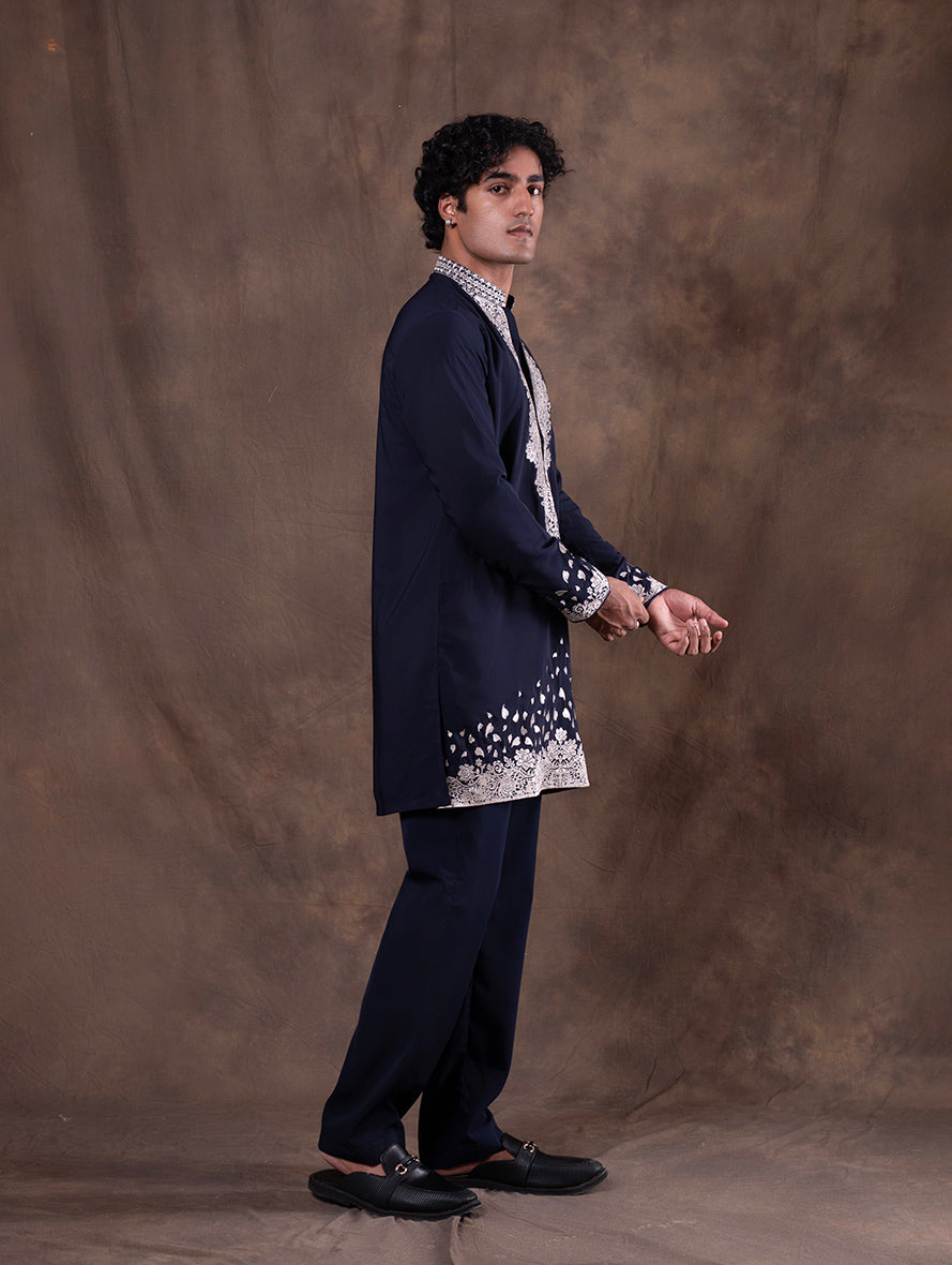Navy Blue Embroidered  Kurta Pajama | Virasana