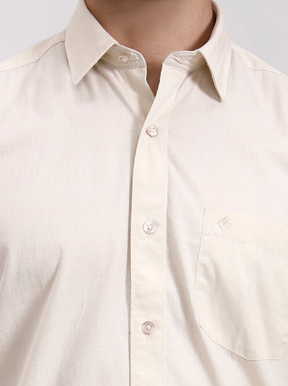 Beige Solid Slim Fit Semi Casual Shirt | Greenfibre