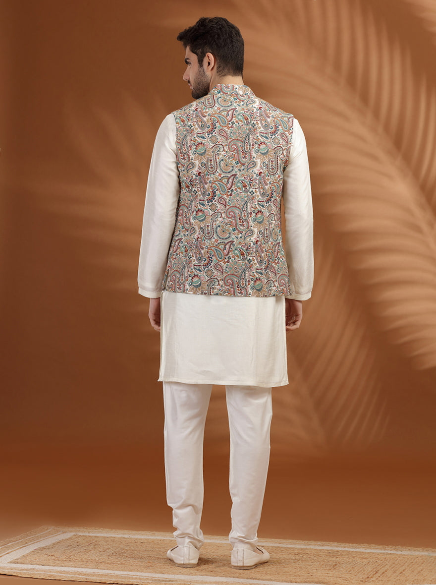 Off White Embroidred Bandhgala Jacket | TULA