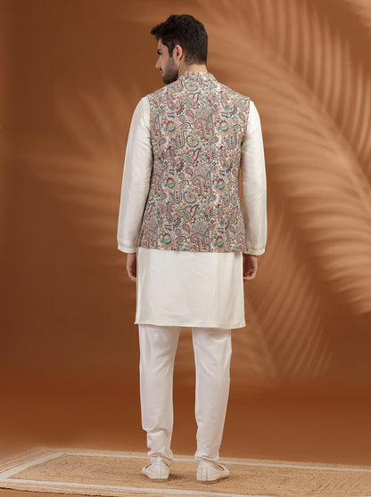 Off White Embroidred Bandhgala Jacket | TULA