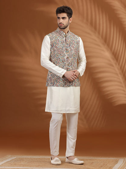 Off White Embroidred Bandhgala Jacket | TULA