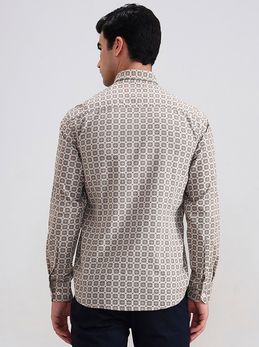 Brown Printed Tailored Fit Semi Casual Shirt | JadeBlue