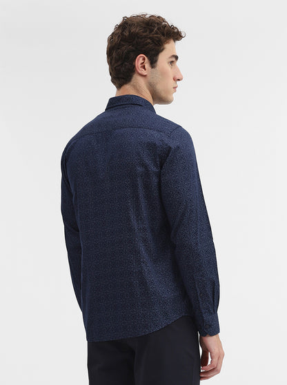 Navy Blue Printed Smart Fit Semi Casual Shirt | Greenfibre