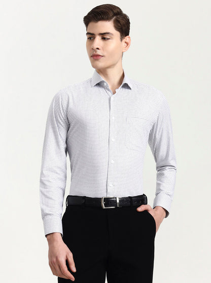 White & Black Checked Slim Fit Formal Shirt | Metal