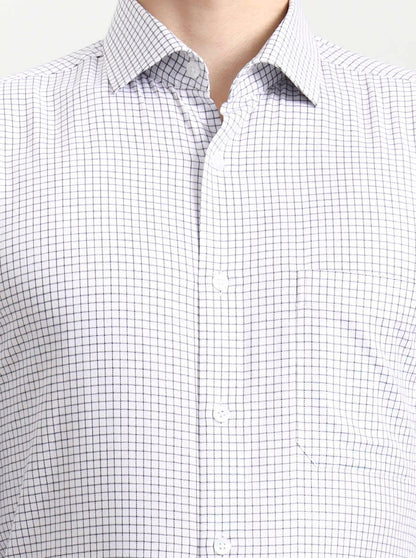 White & Black Checked Slim Fit Formal Shirt | Metal