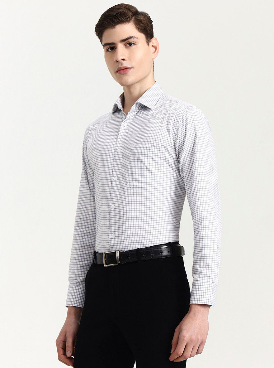 White & Black Checked Slim Fit Formal Shirt | Metal