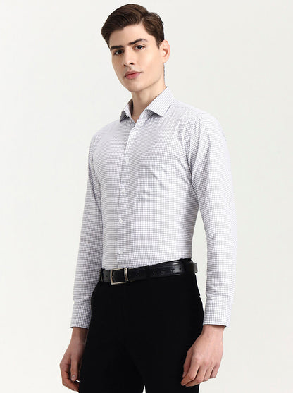 White & Black Checked Slim Fit Formal Shirt | Metal