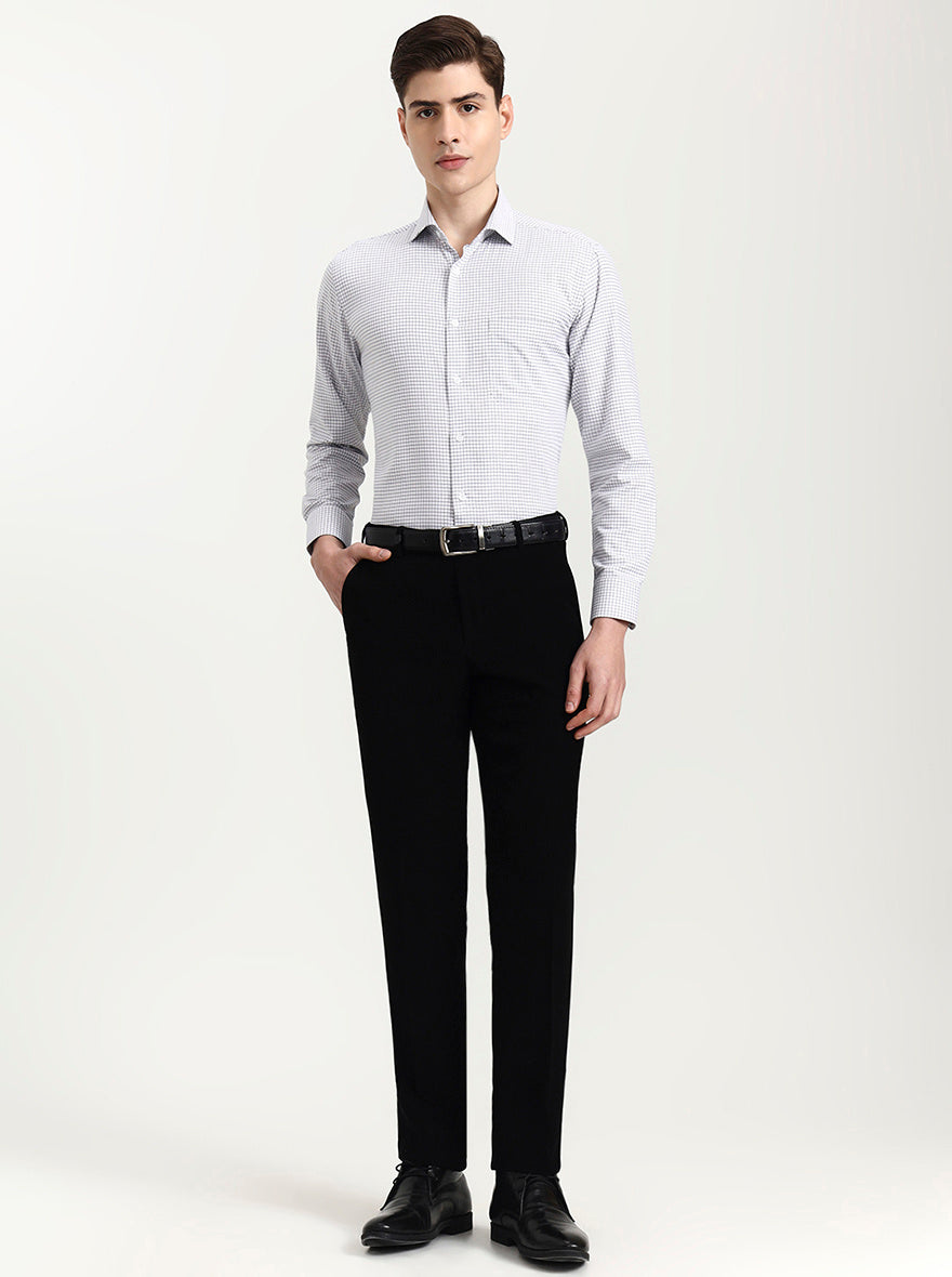 White & Black Checked Slim Fit Formal Shirt | Metal