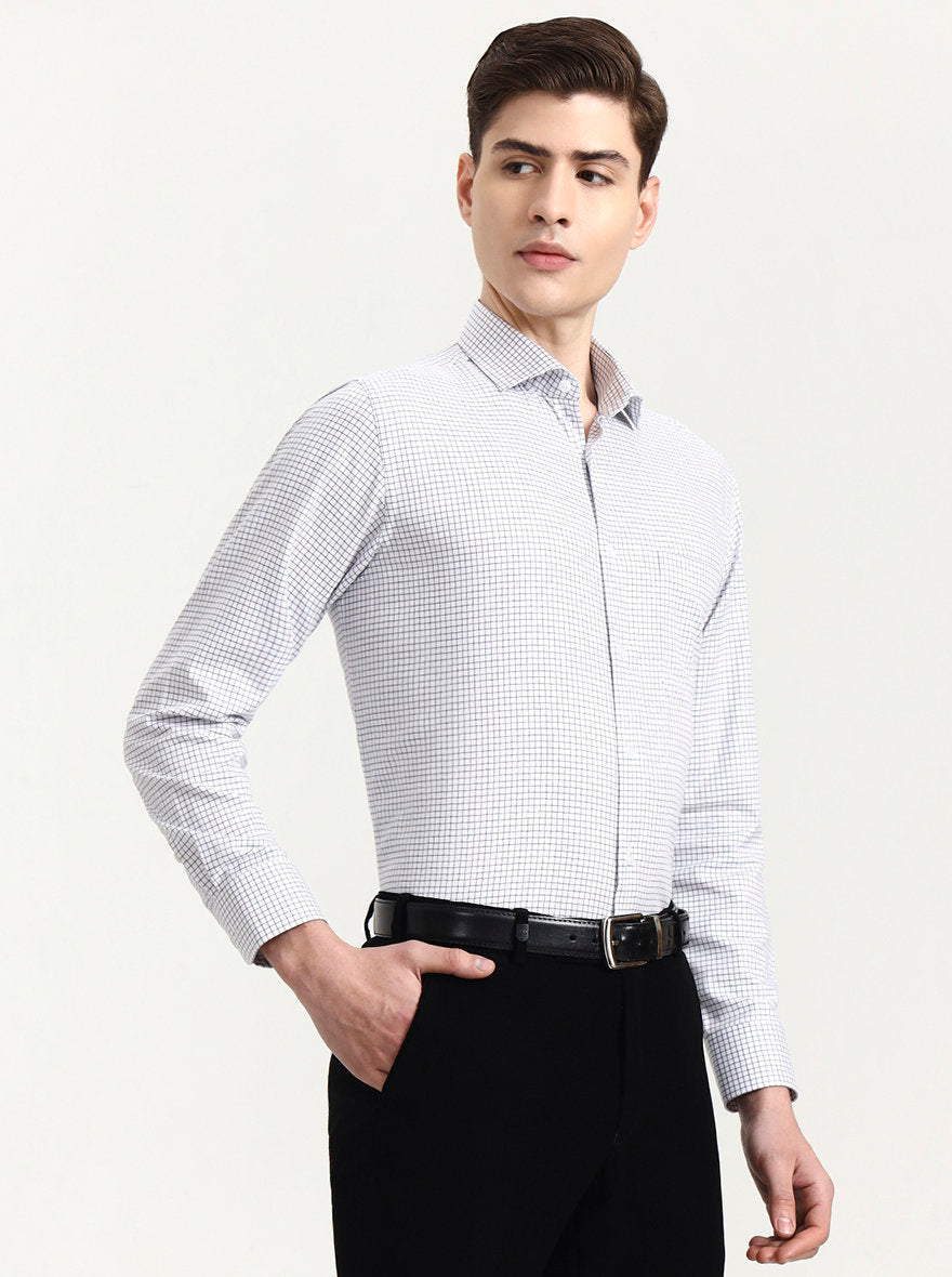 White & Black Checked Slim Fit Formal Shirt | Metal