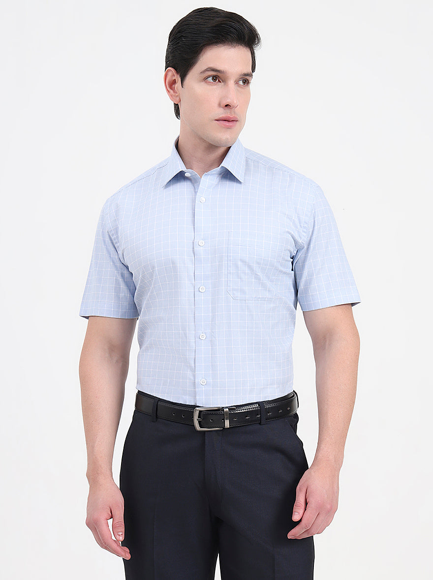 Sky Blue Solid Regular Fit Formal Shirt | JadeBlue
