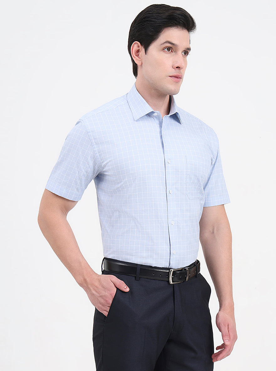 Sky Blue Solid Regular Fit Formal Shirt | JadeBlue