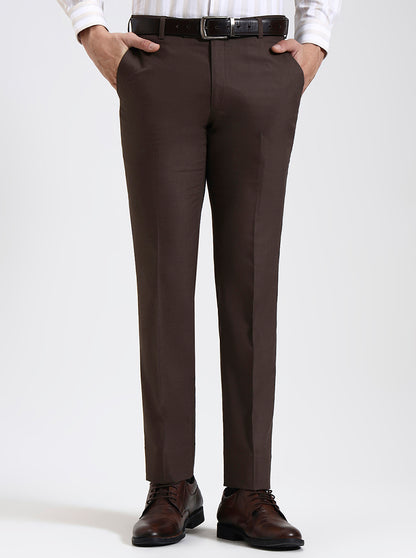 Brown Solid Slim Fit Formal Trouser | JadeBlue Super Luxe