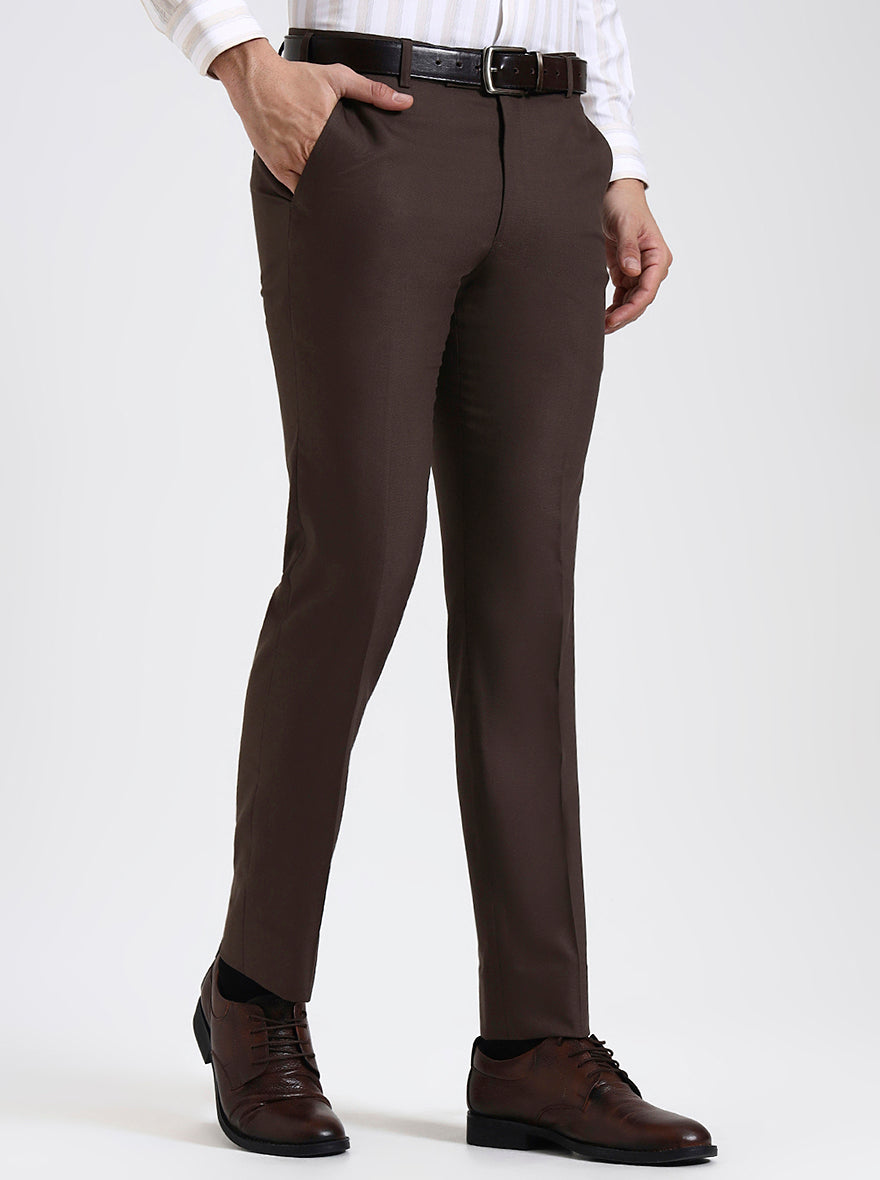 Brown Solid Slim Fit Formal Trouser | JadeBlue Super Luxe