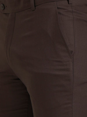 Brown Solid Slim Fit Formal Trouser | JadeBlue Super Luxe