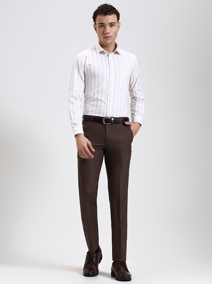 Brown Solid Slim Fit Formal Trouser | JadeBlue Super Luxe