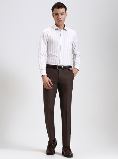 Brown Solid Slim Fit Formal Trouser | JadeBlue Super Luxe