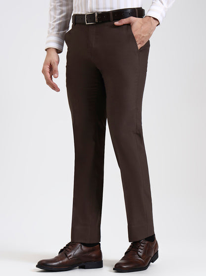Brown Solid Slim Fit Formal Trouser | JadeBlue Super Luxe