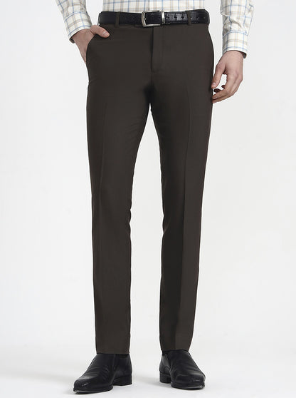 Grey Solid Slim Fit Formal Trouser | Metal