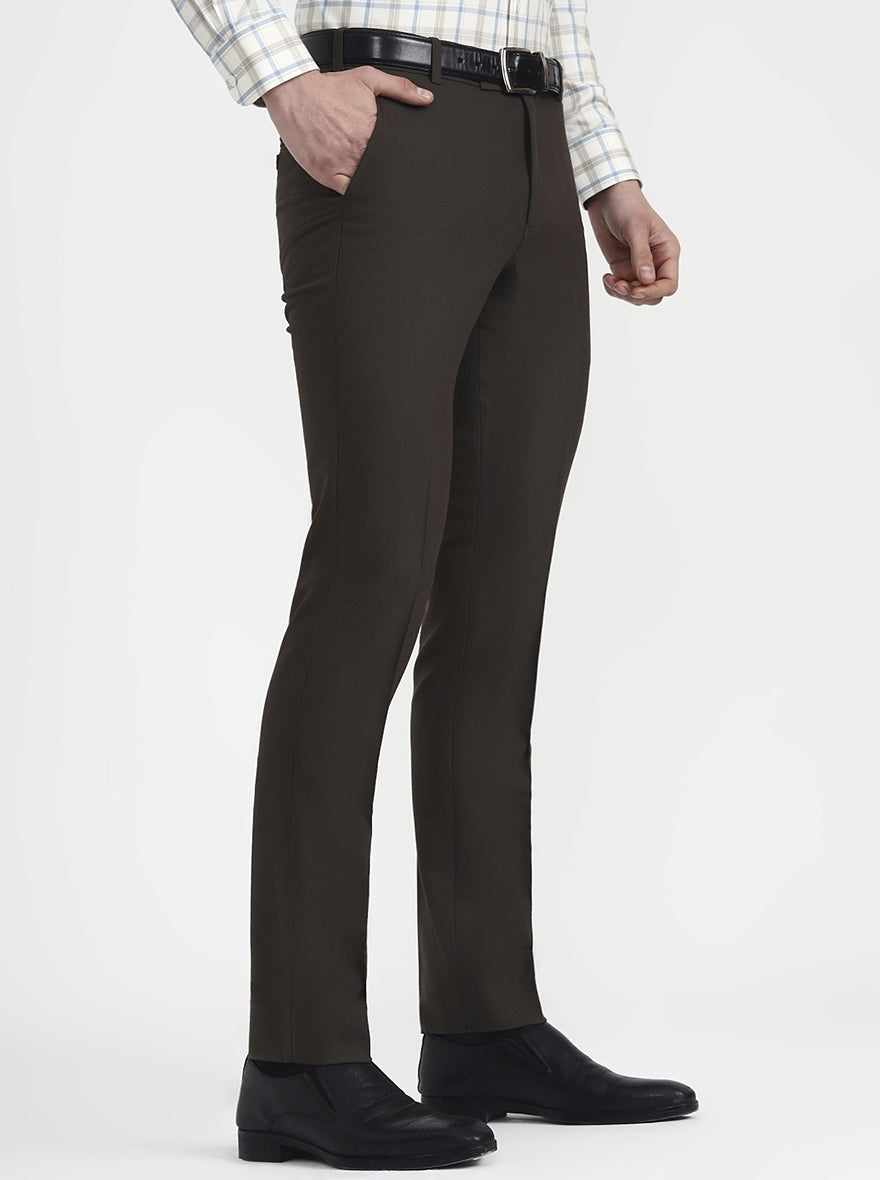 Grey Solid Slim Fit Formal Trouser | Metal