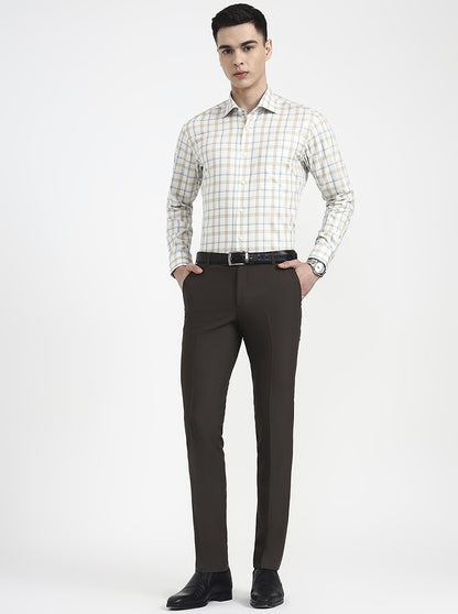 Grey Solid Slim Fit Formal Trouser | Metal