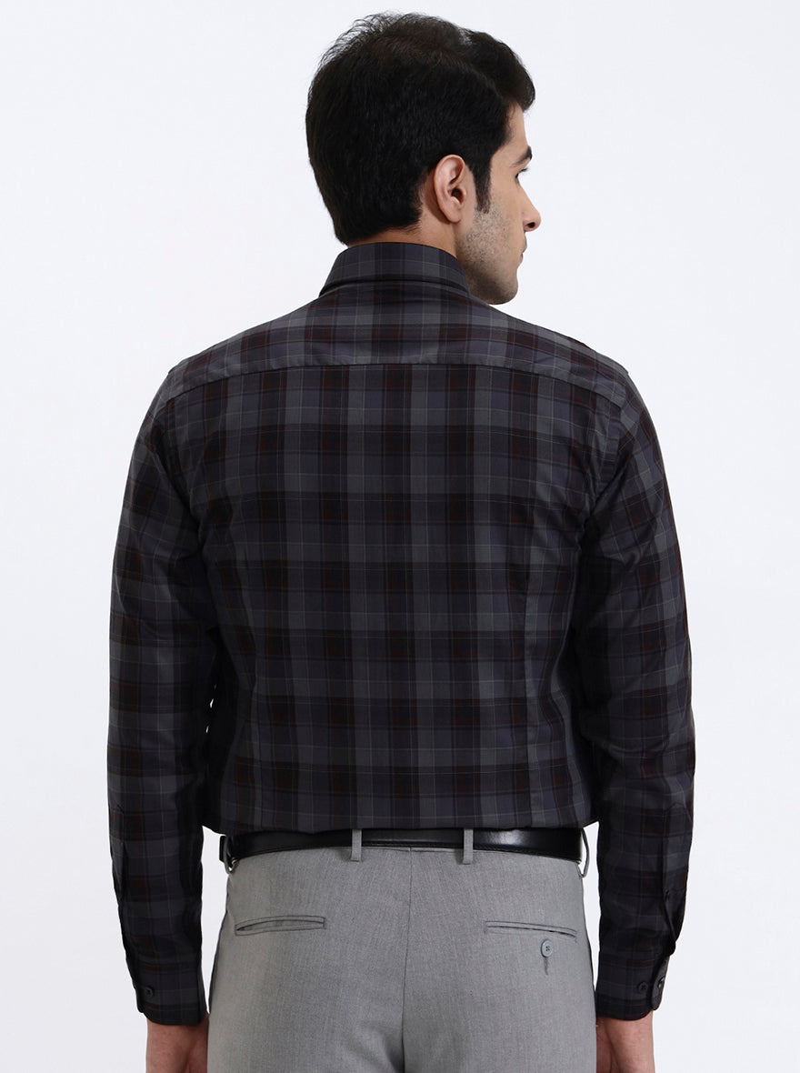 Grey & Maroon Checked Slim Fit Formal Shirt | Metal