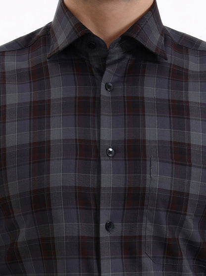 Grey & Maroon Checked Slim Fit Formal Shirt | Metal