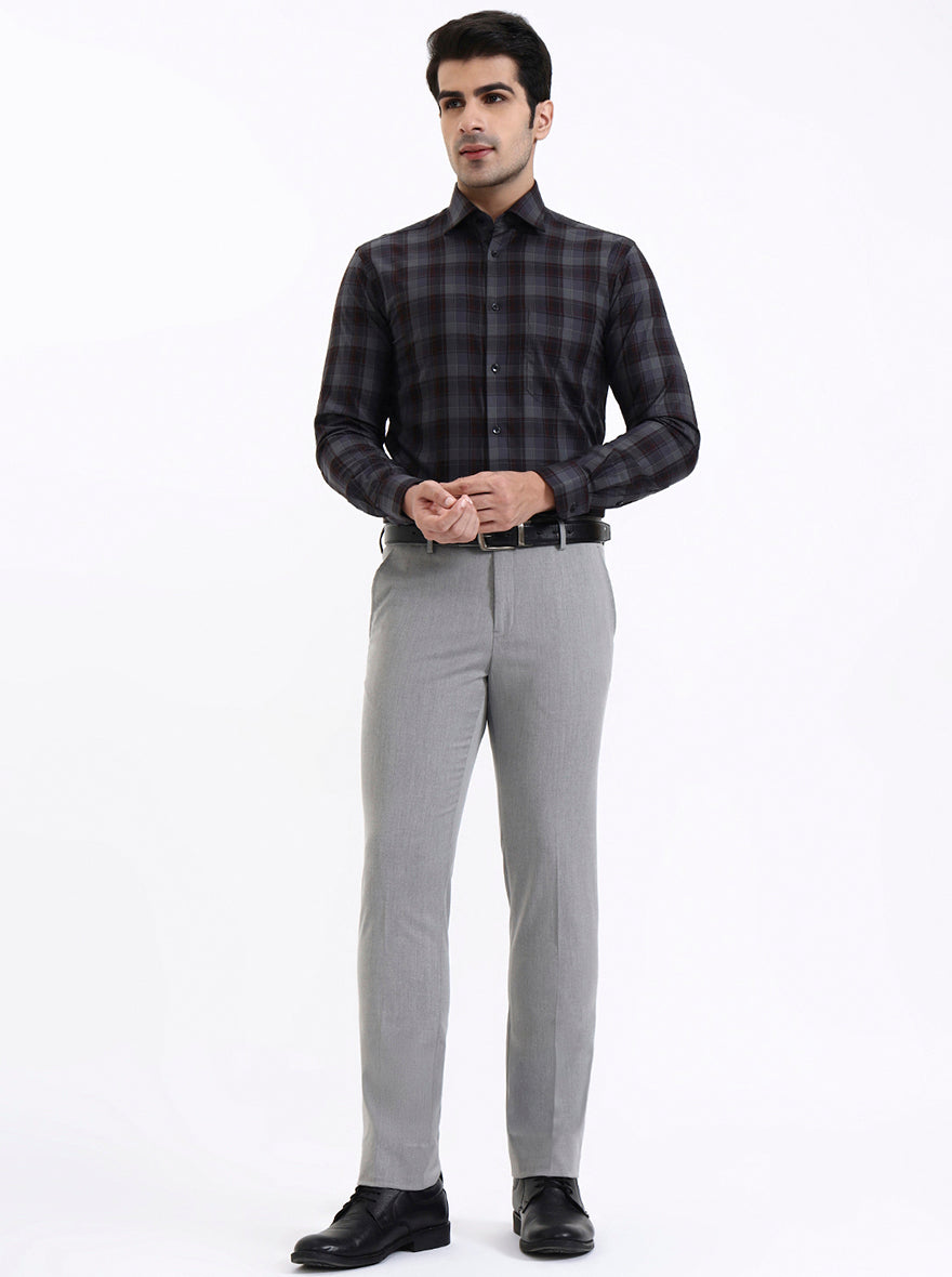 Grey & Maroon Checked Slim Fit Formal Shirt | Metal