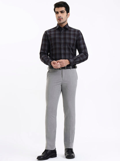 Grey & Maroon Checked Slim Fit Formal Shirt | Metal