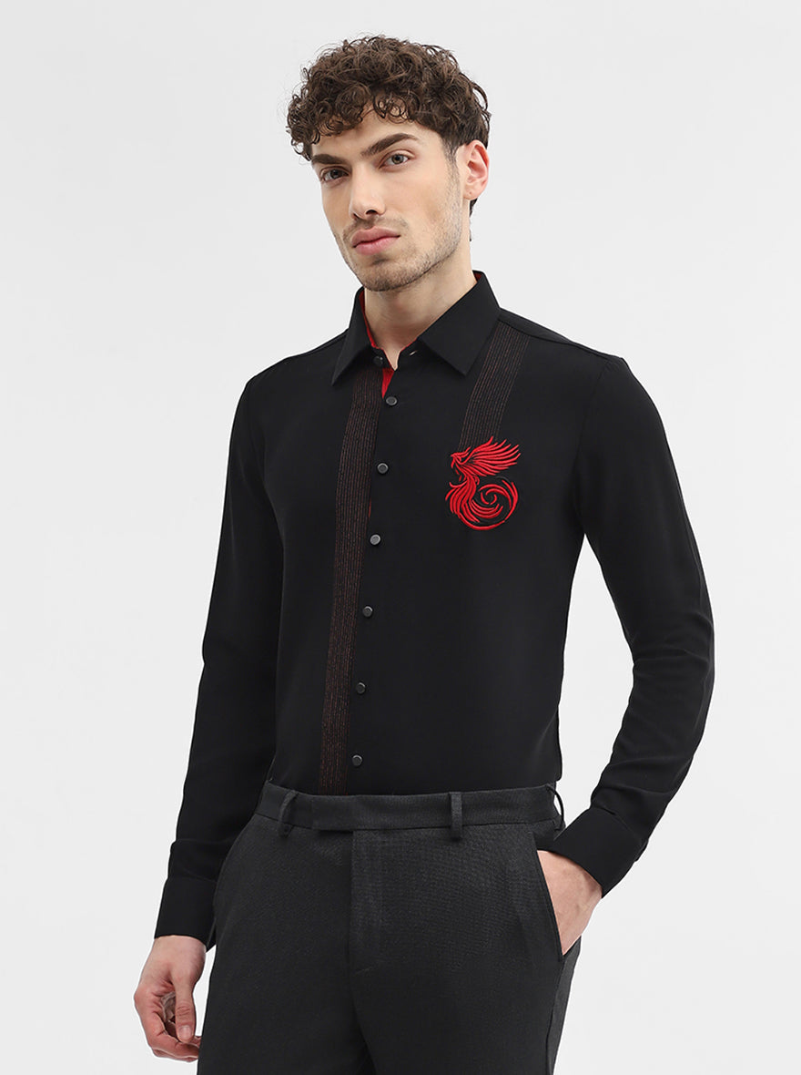 Black Solid Slim Fit Party Wear Shirt | Wyre