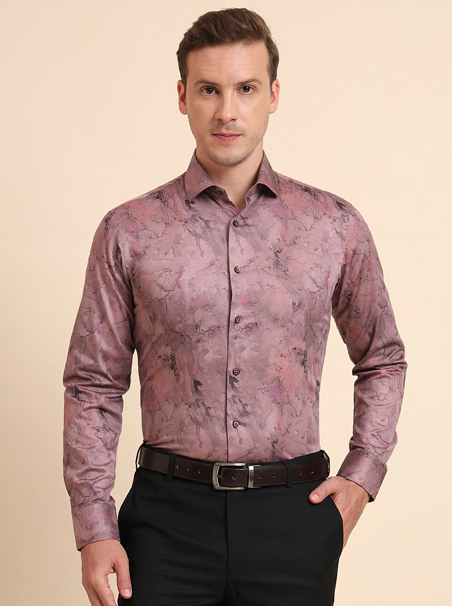 Dusty Pink Printed Slim Fit Party Wear Shirt | Wyre
