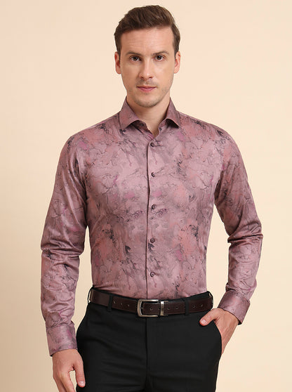 Dusty Pink Printed Slim Fit Party Wear Shirt | Wyre