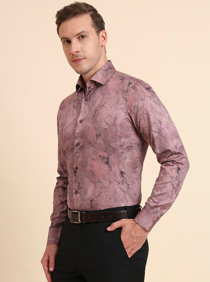 Dusty Pink Printed Slim Fit Party Wear Shirt | Wyre