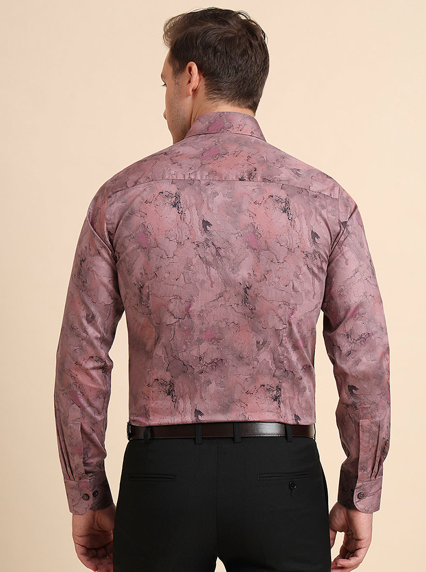 Dusty Pink Printed Slim Fit Party Wear Shirt | Wyre