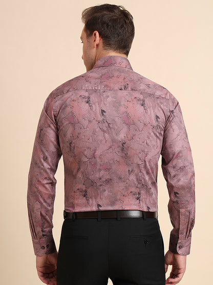 Dusty Pink Printed Slim Fit Party Wear Shirt | Wyre