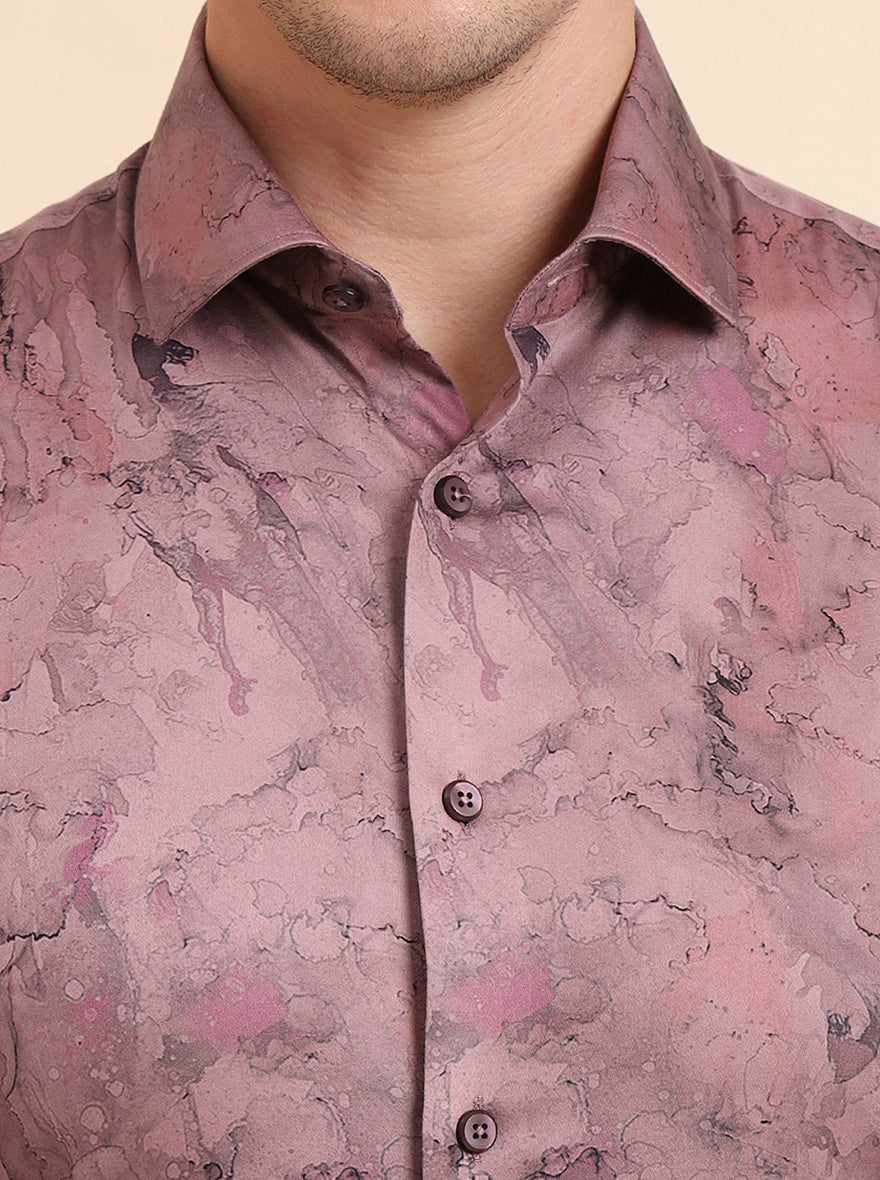 Dusty Pink Printed Slim Fit Party Wear Shirt | Wyre