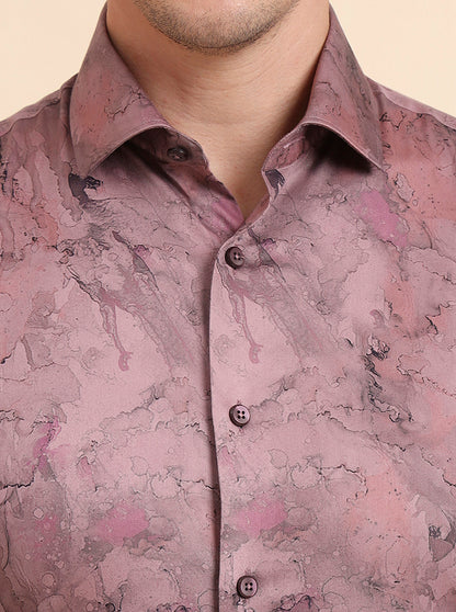 Dusty Pink Printed Slim Fit Party Wear Shirt | Wyre