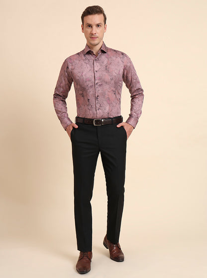 Dusty Pink Printed Slim Fit Party Wear Shirt | Wyre