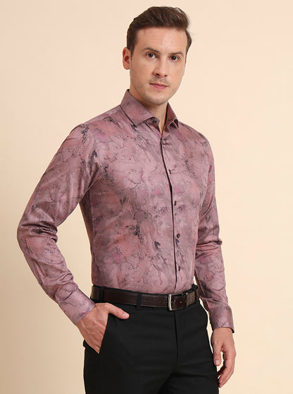 Dusty Pink Printed Slim Fit Party Wear Shirt | Wyre
