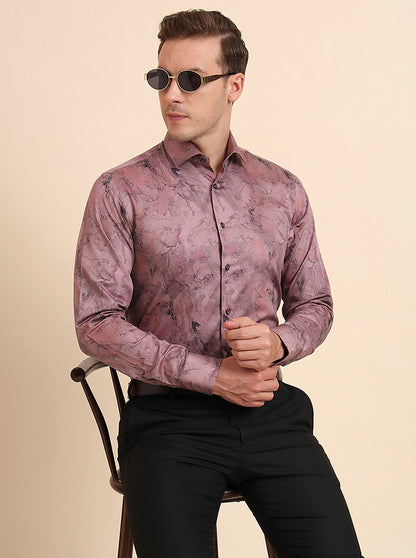 Dusty Pink Printed Slim Fit Party Wear Shirt | Wyre