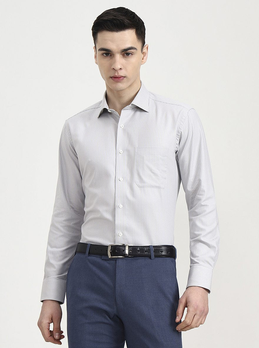 Light Grey Printed Slim Fit Formal Shirt | JadeBlue Super Luxe