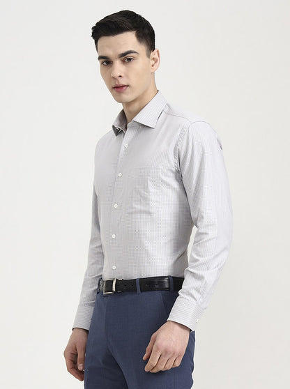 Light Grey Printed Slim Fit Formal Shirt | JadeBlue Super Luxe