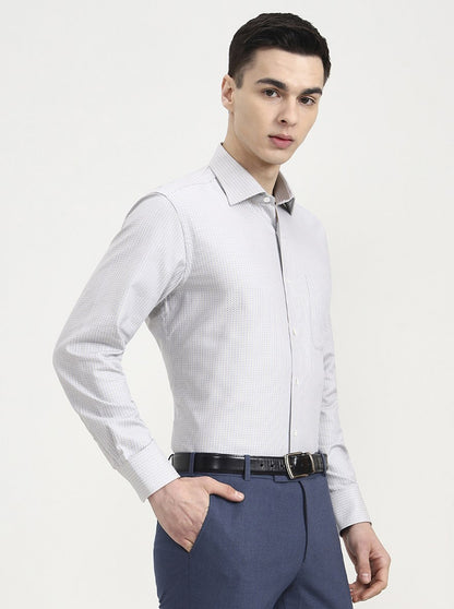 Light Grey Printed Slim Fit Formal Shirt | JadeBlue Super Luxe