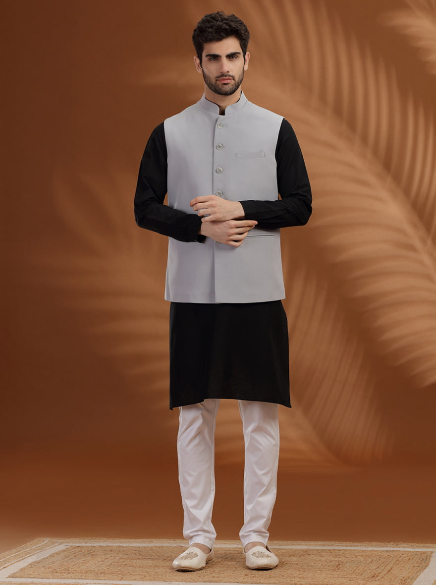 Light Grey Solid Waistcoat | Greenfibre