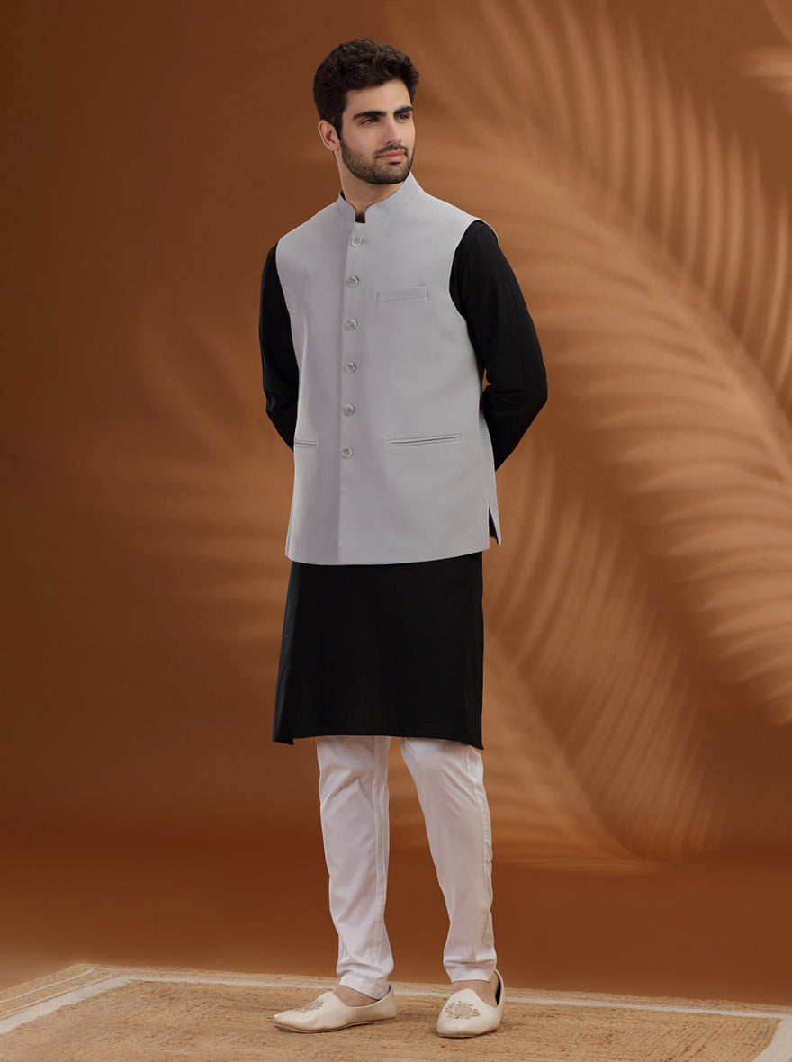 Light Grey Solid Waistcoat | Greenfibre