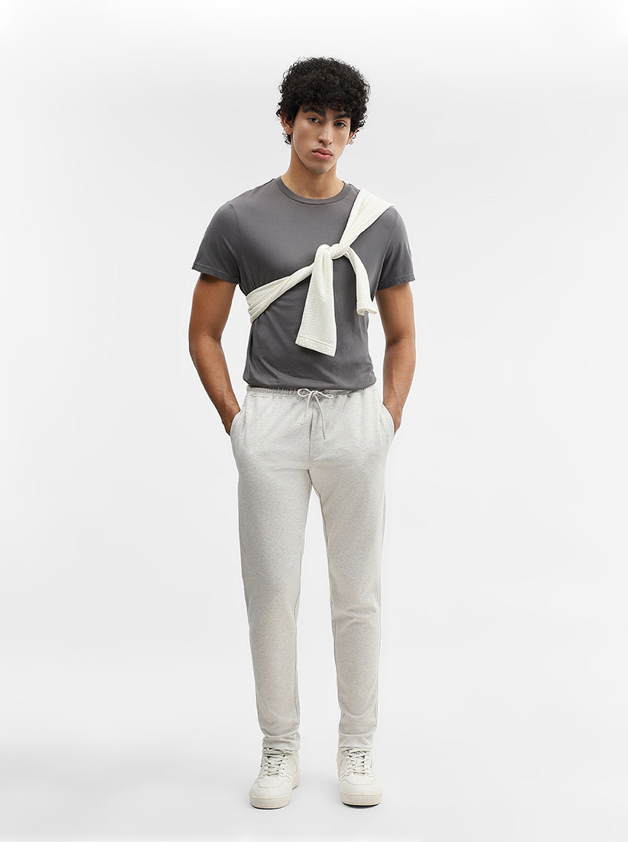Ecru Solid Slim Fit Track Pant | Greenfibre