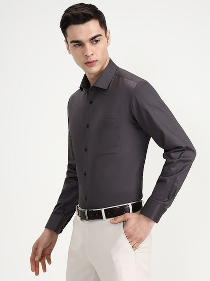 Dark Grey Solid Slim Fit Formal Shirt | Greenfibre