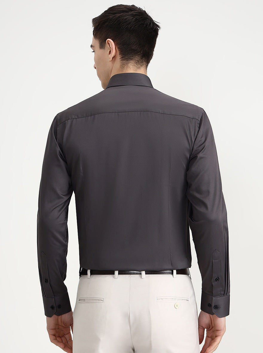 Dark Grey Solid Slim Fit Formal Shirt | Greenfibre