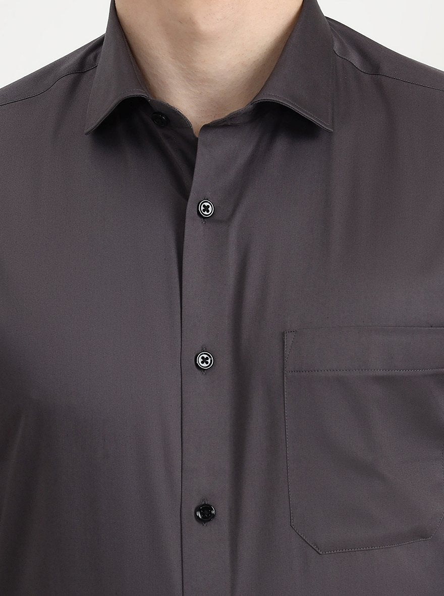Dark Grey Solid Slim Fit Formal Shirt | Greenfibre