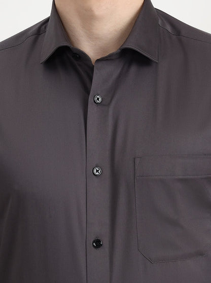 Dark Grey Solid Slim Fit Formal Shirt | Greenfibre