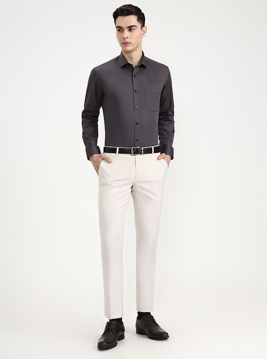 Dark Grey Solid Slim Fit Formal Shirt | Greenfibre